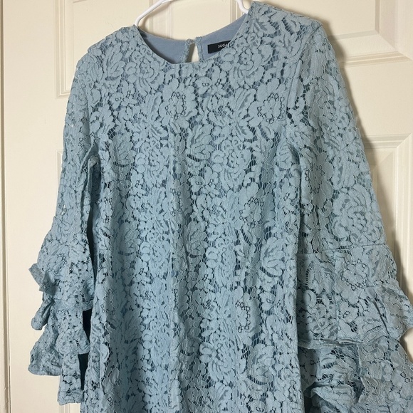 Sugar + Lips Blue Lace Long Sleeve Mini Dress Women Size XS - Picture 2 of 4